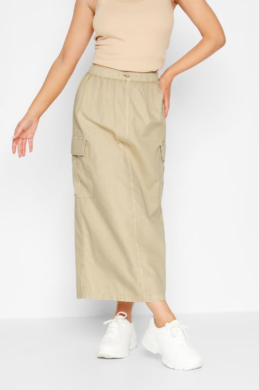 Petite Beige Brown Parachute Maxi Skirt | PixieGirl 1