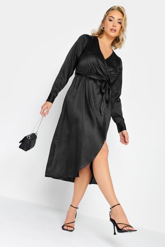  Grande Taille LIMITED COLLECTION Curve Black Satin Wrap Dress