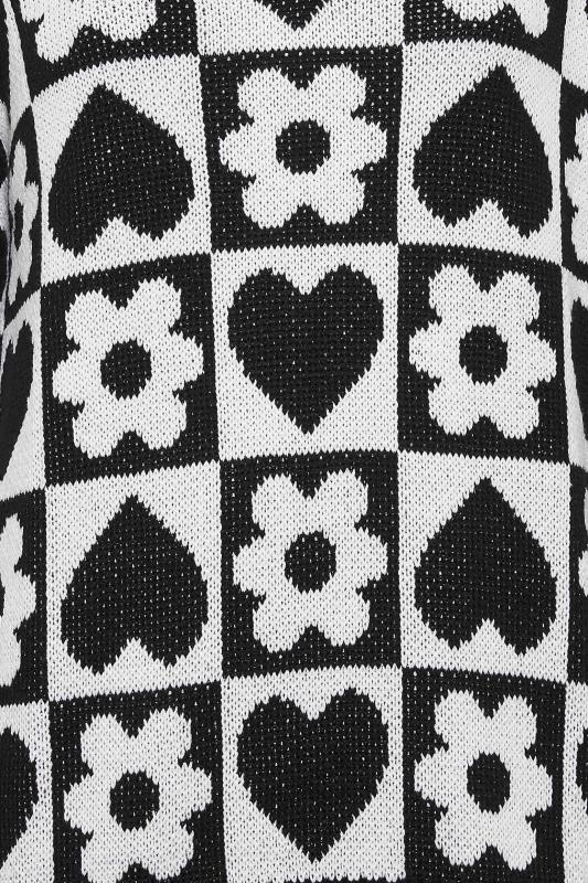Plus Size White & Black Floral Heart Print Knitted Jumper | Yours Clothing 5