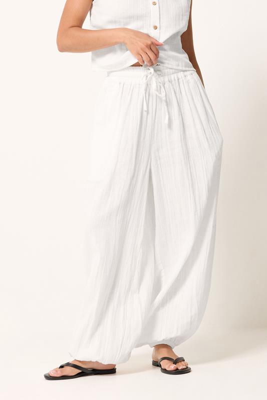PixieGirl Petite Women's White Cheesecloth Balloon Trousers | PixieGirl 1