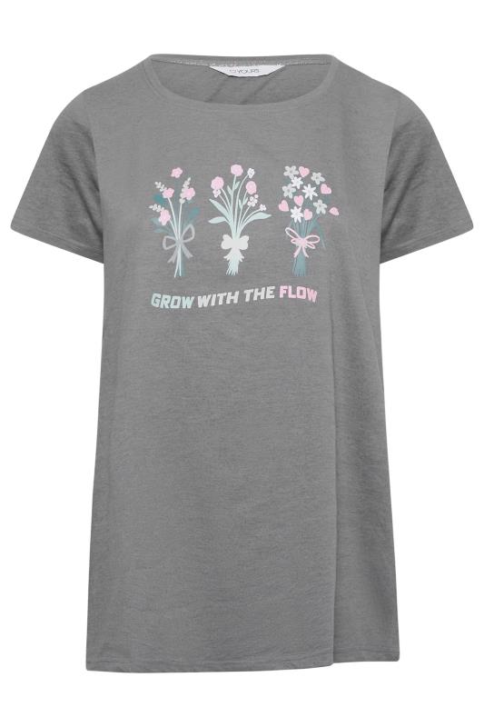 YOURS Curve Grey 'Grow With The Flow' Pyjama Dipped Top | Yours Clothing 7