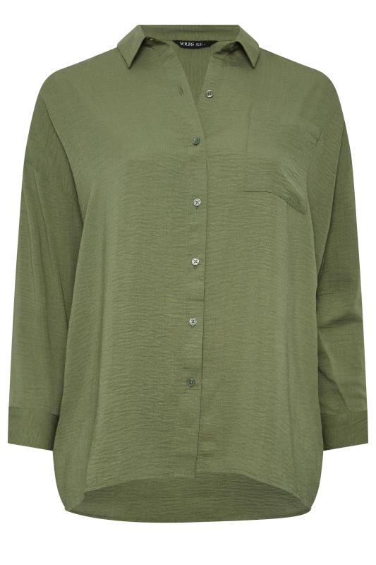 YOURS Curve Plus Size Khaki Green Textured Boyfriend Shirt | Yours Clothing 7