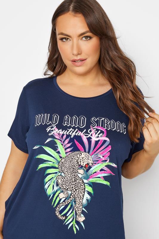 Plus Size Navy Blue 'Wild And Strong' Slogan Graphic Print T-Shirt | Yours Clothing  4