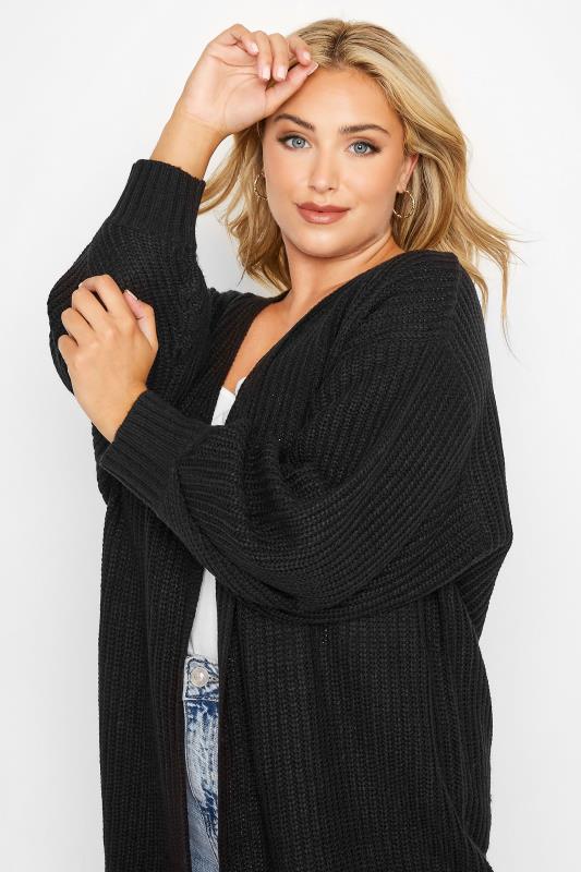 Plus Size Black Pleat Sleeve Knitted Cardigan | Yours Clothing 5