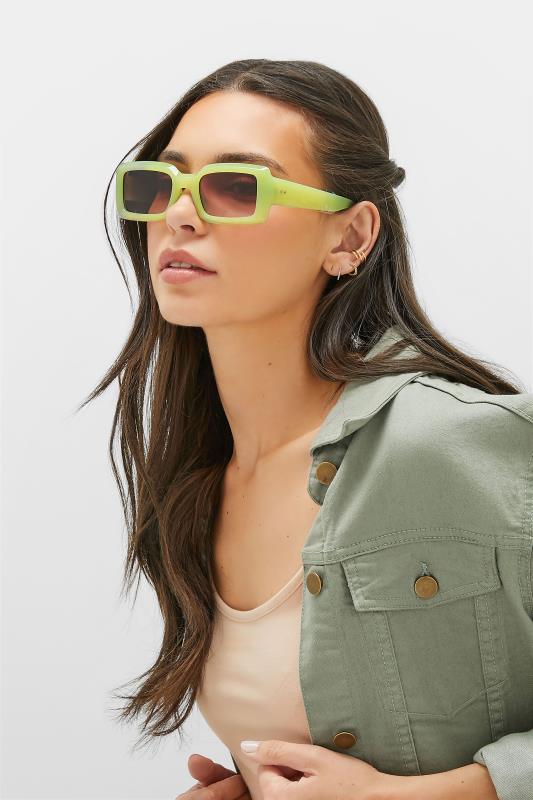 Plus Size Lime Green Rectangle Sunglasses | Yours Clothing 1