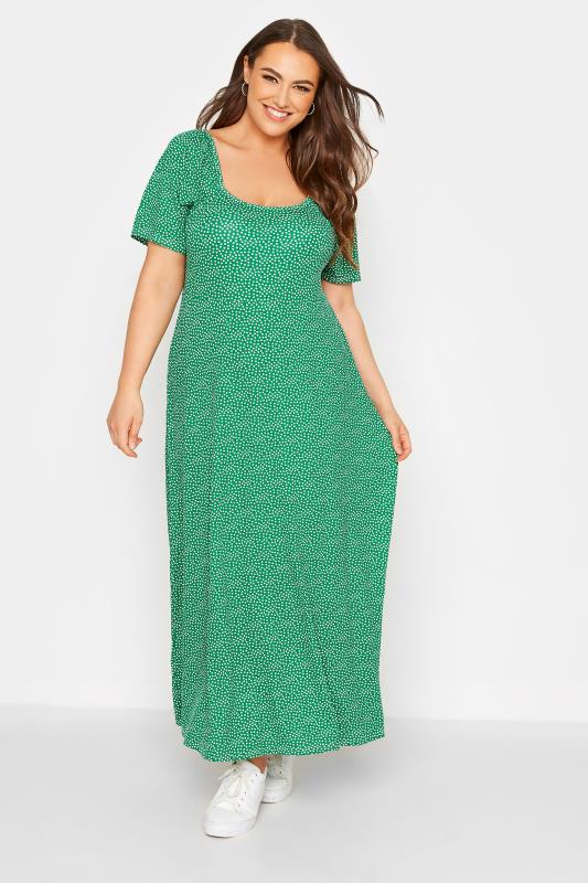 LIMITED COLLECTION Curve Green Spot Print Maxi Dress 1