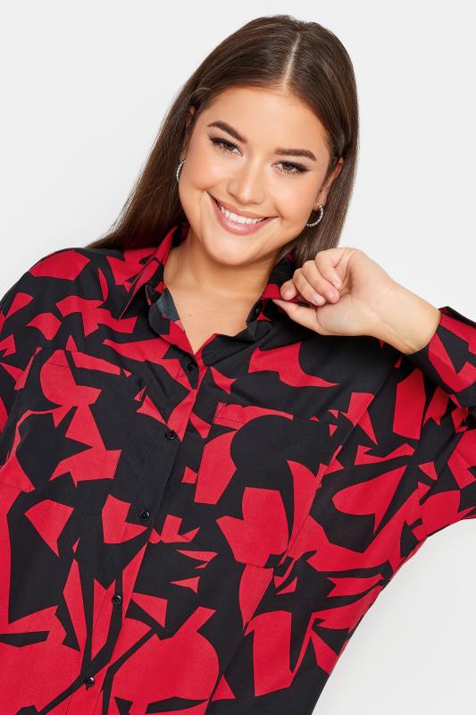 YOURS Plus Size Curve Red & Black Abstract Print Oversized Shirt | Yours Clothing  4