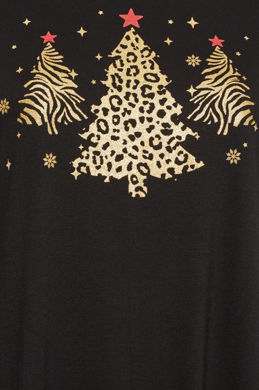 YOURS Plus Size Black Animal Print Christmas Tree Novelty T-Shirt | Yours Clothing 5