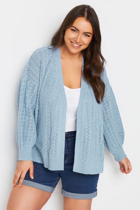  Grande Taille YOURS Curve Blue Pointelle Cardigan