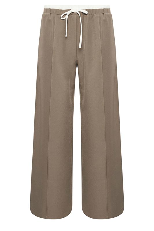 PixieGirl Petite Women's Natural Brown Contrast Waist Wide Leg Trousers | PixieGirl 6
