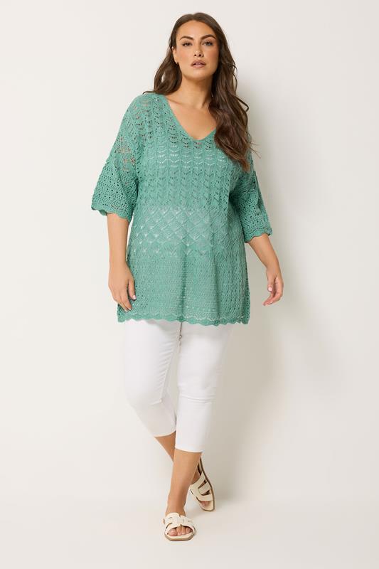 YOURS Plus Size Blue Crochet Tunic Top | Yours Clothing 1
