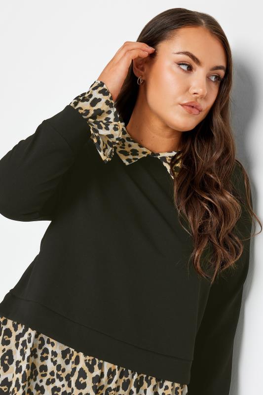 YOURS Plus Size Black Leopard Print 2 In 1 Shirt Jumper | Yours Clothing 4
