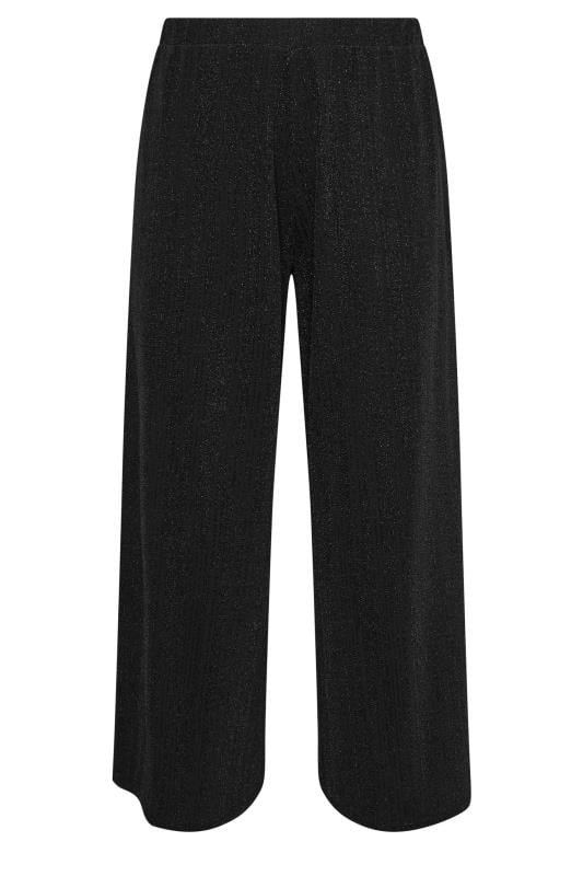 YOURS Plus Size Black Metallic Stripe Wide Leg Trousers | Yours Clothing  5