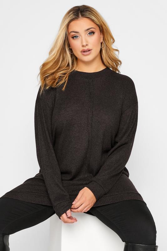 Plus Size  YOURS Curve Charcoal Grey Ribbed Long Sleeve Jumper