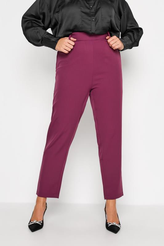Plus Size  Curve Dark Pink High Waisted Tapered Trousers