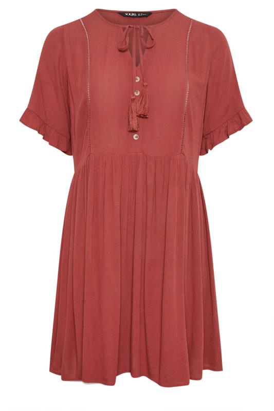 YOURS Plus Size Red Crinkle Tie Neck Dress | Yours Clothing 6