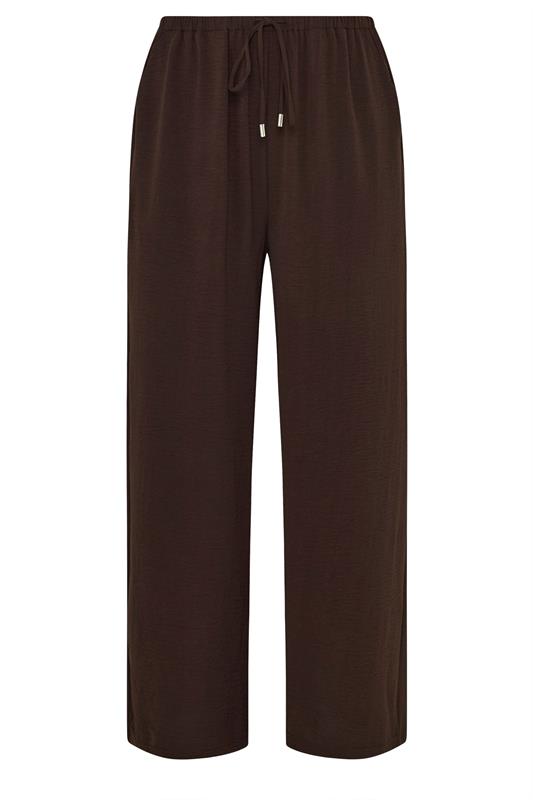 EVANS Plus Size Chocolate Brown Tie Waist Wide Leg Trousers | Evans 5