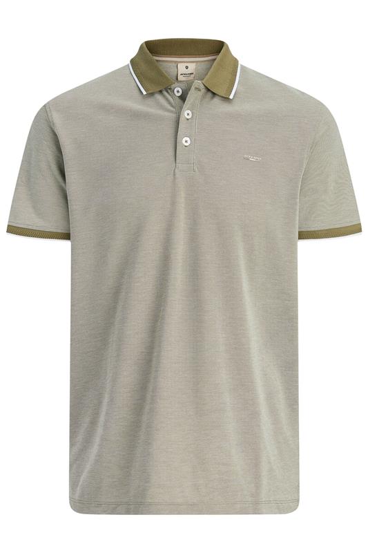 JACK & JONES Big & Tall Olive Green Tipped Polo Shirt | BadRhino 2