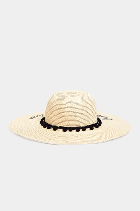 Cream 'Wish You Were Here' Floppy Straw Hat | Yours Clothing 3