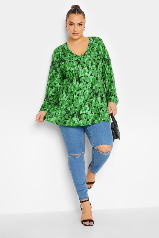 LIMITED COLLECTION Plus Size Green Floral Bust Detail Top | Yours Clothing 2