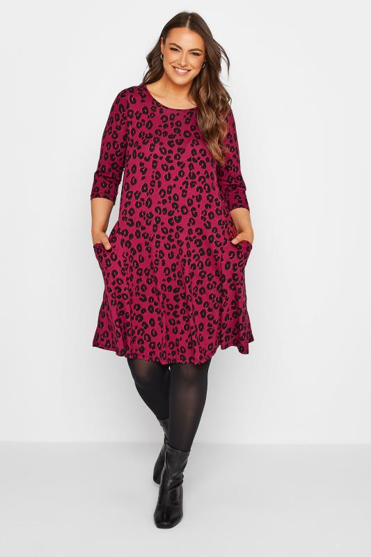 Plus Size Red Leopard Print Drape Pocket Dress | Yours Clothing 2