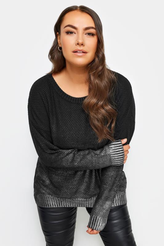 YOURS Plus Size Black Foil Printed Jumper | Yours Clothing 1