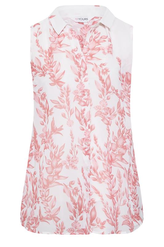 Curve White & Pink Floral Print Sleeveless Swing Blouse 6
