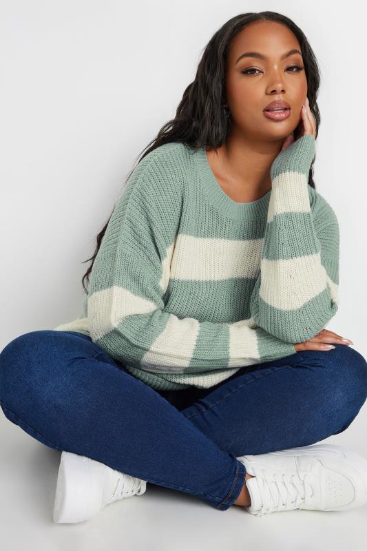 YOURS Plus Size Blue & White Stripe Knitted Jumper | Yours Clothing 5