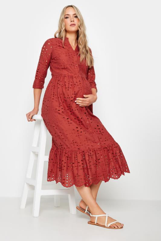  Grande Taille LTS Tall Maternity Rust Orange Broderie Anglaise Midi Dress