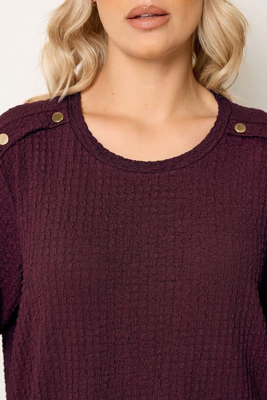 YOURS Plus Size Burgundy Red Bubble Texture Top | Yours Clothing 4