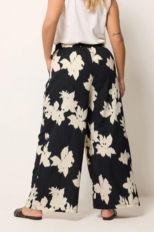 YOURS Plus Size Black Floral Textured Wide Leg Trousers | Yours Clothing 2