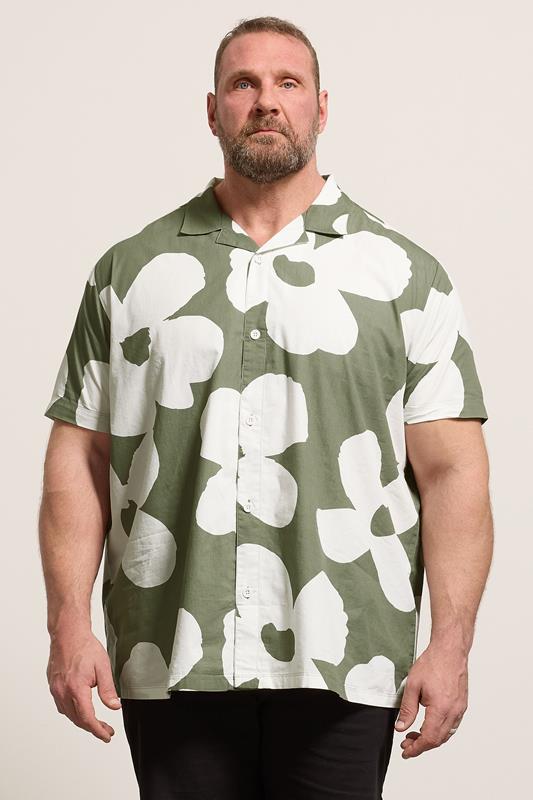  BadRhino Big & Tall Chemise verte en popeline à fleurs