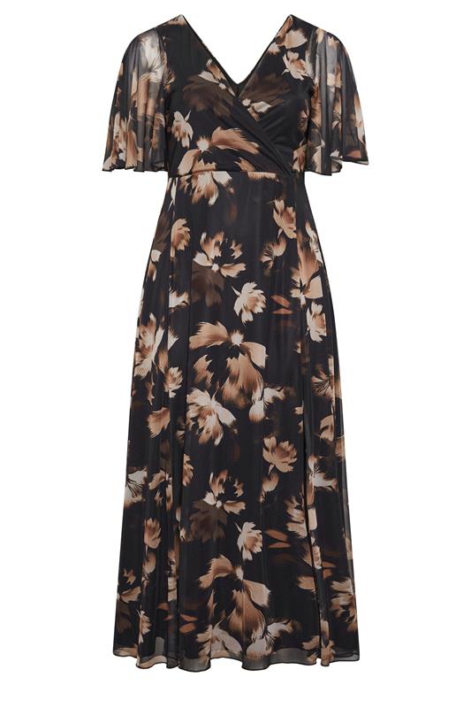 YOURS LONDON Plus Size Chocolate Brown Floral Mesh Maxi Dress | Yours Clothing 5