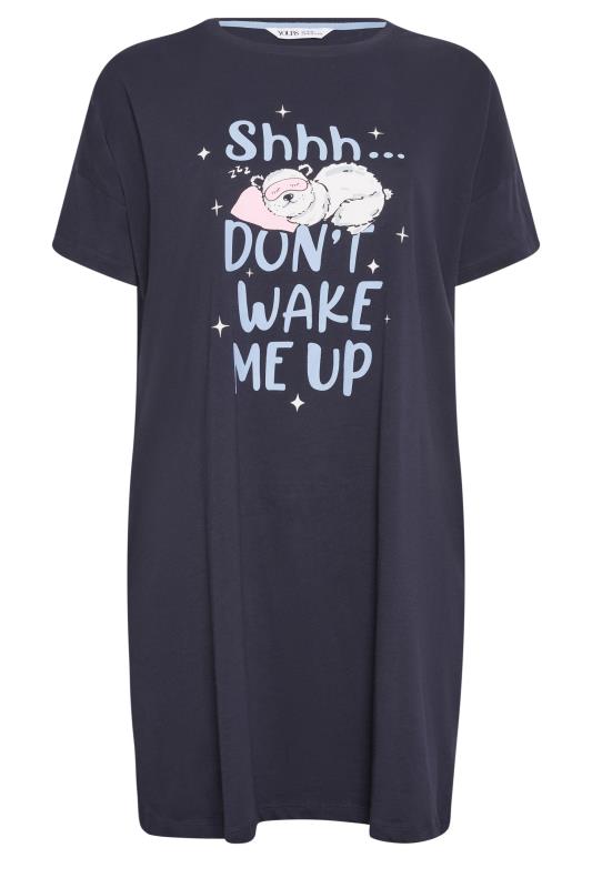 YOURS Curve Navy Blue 'Shhh..Don't Wake Me Up' Nightdress | Yours Clothing 5