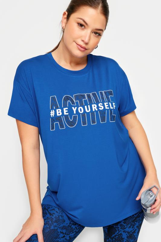 YOURS ACTIVE Plus Size Blue '#Be Yourself' Top | Yours Clothing 5