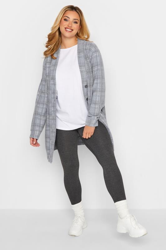 Curve Plus Size Blue & Grey Check Button Soft Touch Cardigan | Yours Clothing  3