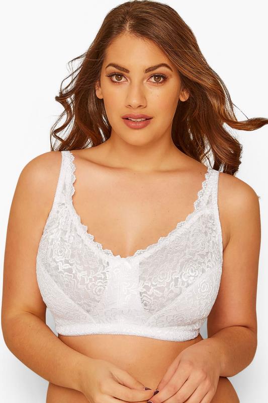 Plus Size White Hi Shine Lace Non-Padded Non-Wired Full Cup Bra | Yours Clothing 1