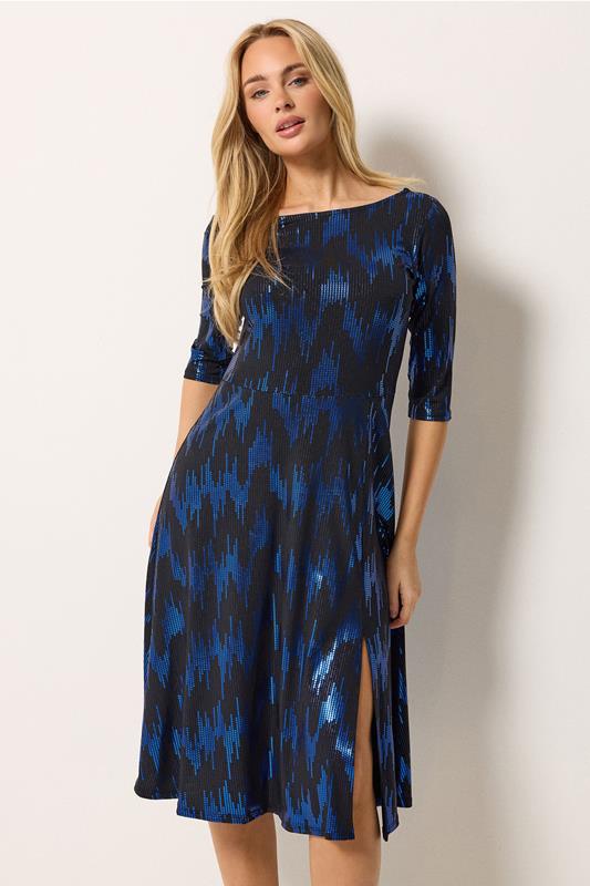  M&Co Black Foil Fit & Flare Mini Dress