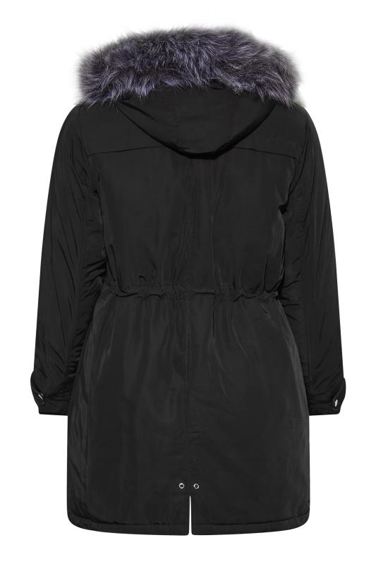 Plus Size Black Plush Fur Trim Parka Coat | Yours Clothing 7