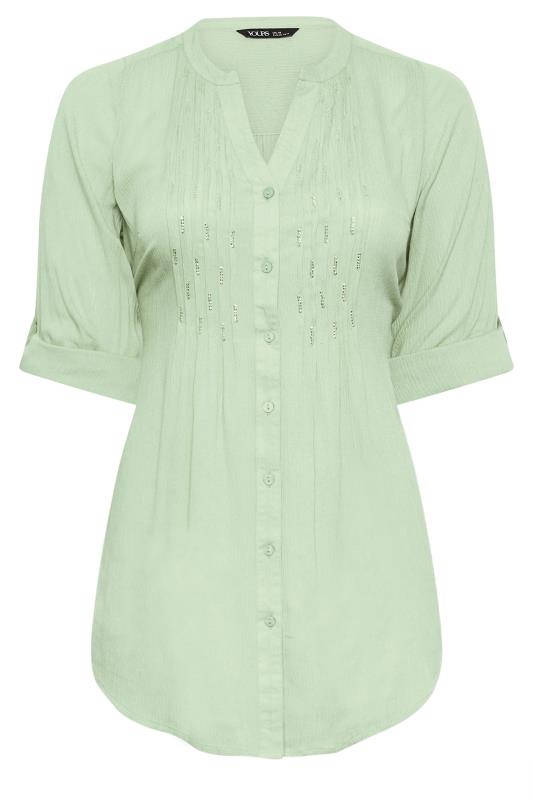 YOURS Plus Size Mint Green Pintuck Embellished Shirt | Yours Clothing 5