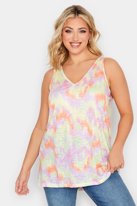  Grande Taille YOURS Curve Yellow Printed Burnout Vest Top