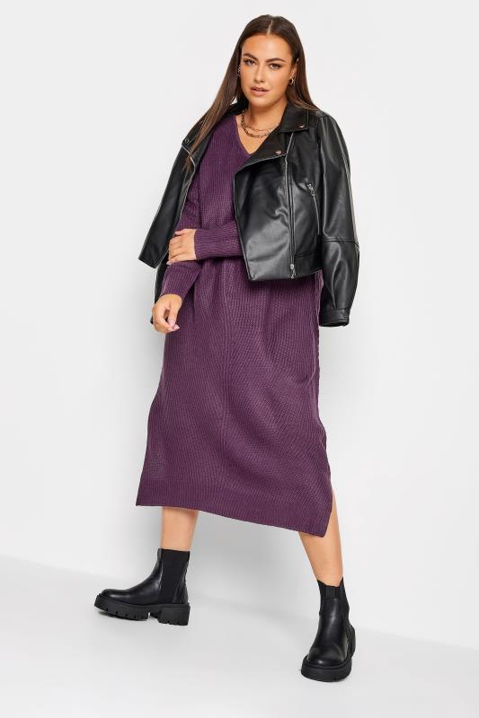 YOURS Plus Size Purple Midaxi Knitted Jumper Dress | Yours Clothing 2