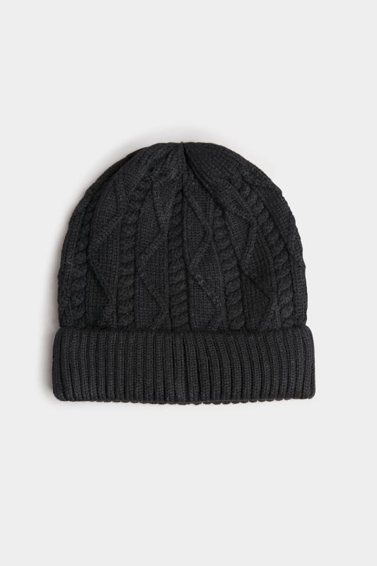 Plus Size Black Cable Knitted Beanie Hat | Yours Clothing 3