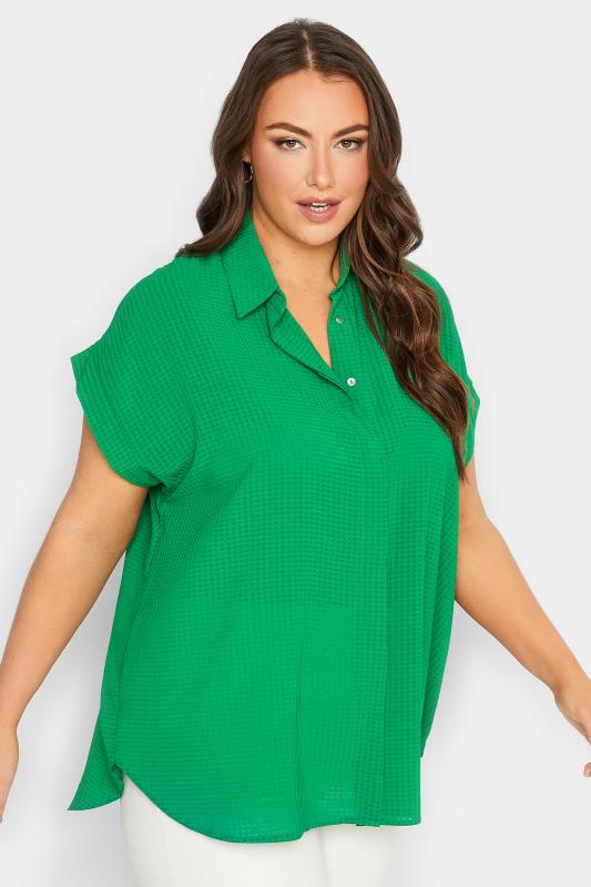 YOURS Curve Plus Size Apple Green Collared Shirt | Yours Clothing  1