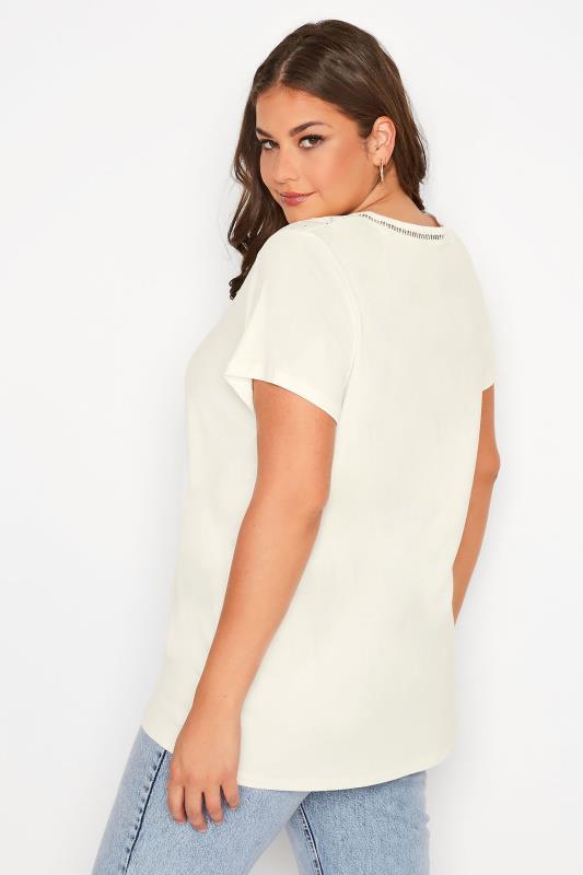 Plus Size White Embroidered Shoulder Detail T-Shirt | Yours Clothing 3