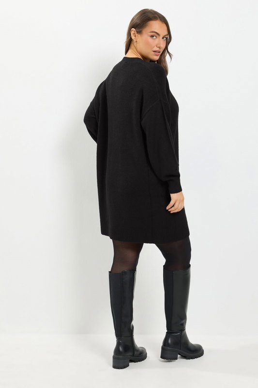 Yours Women's Plus Size Black Knitted Long Sleeve Jumper Dress Size 14-16