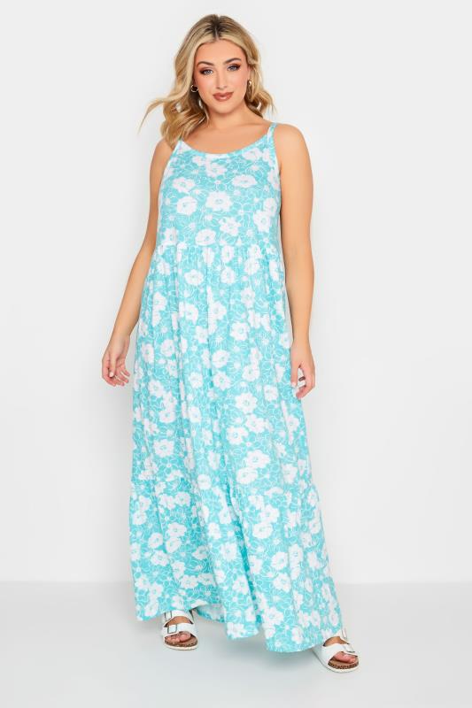Plus Size  YOURS Curve Blue Floral Tiered Maxi Sundress
