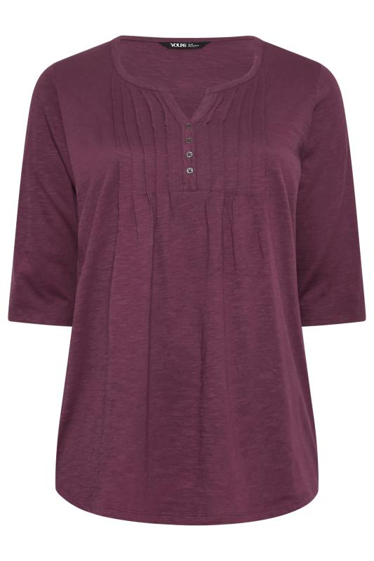 Plus Size YOURS Purple Pintuck Button Henley T-Shirt | Yours Clothing 6