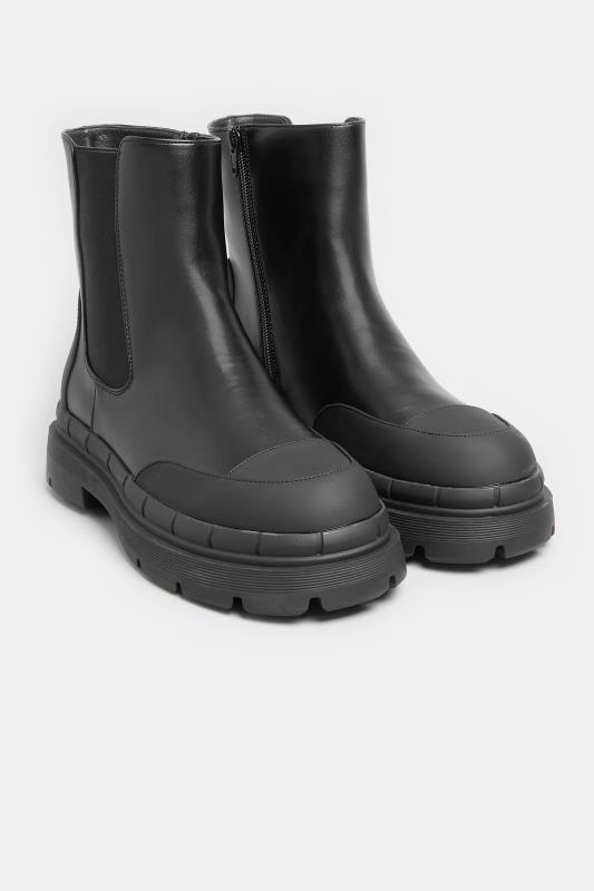 Black Chunky High Chelsea Boots In Wide E Fit | Yours Clothing  2