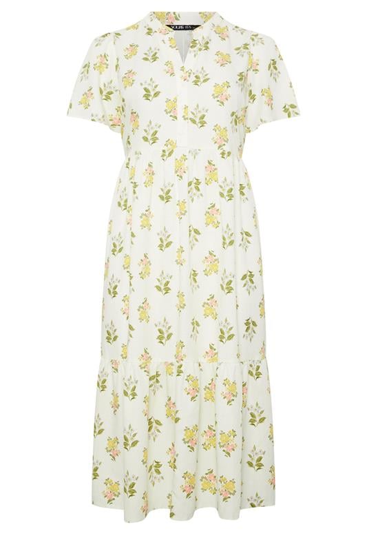 YOURS plus size White Floral Half Placket Midi Dress 5